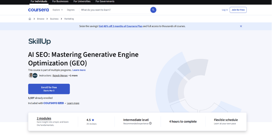 Coursera- AI SEO kurz